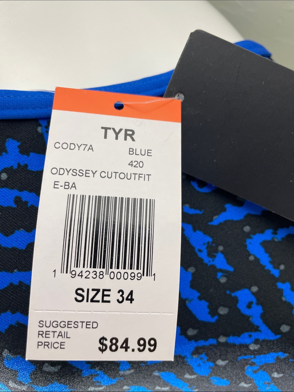 TYR Blue and Black Patterned Training One-Piece Swimsuit - Picture 6 of 7